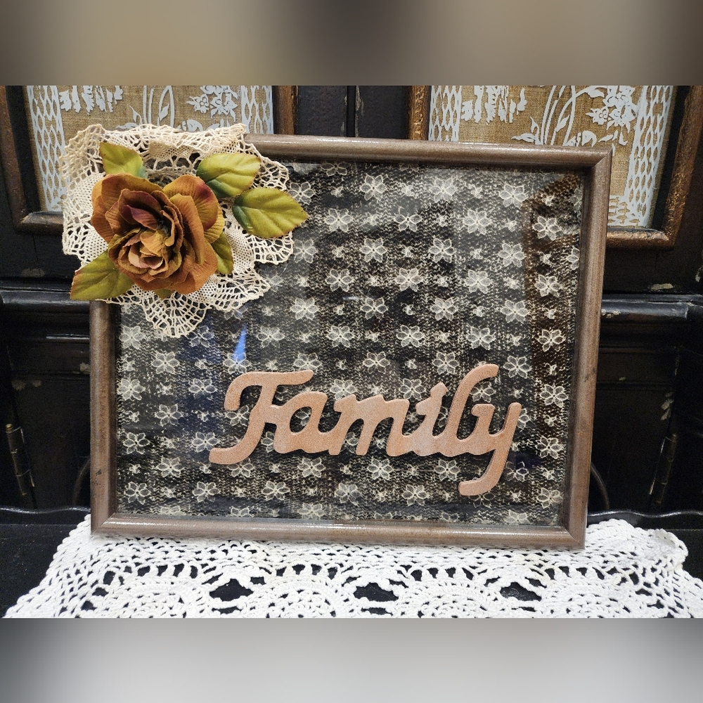 Rustic Family Wall Decor with Floral Accent And Lace